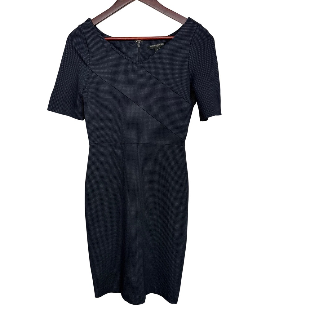 Banana Republic Polka Dot Sheath Dress Women's 0 Navy V-Neck‎ Short Sleeve